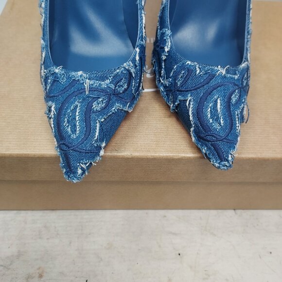 Christian Louboutin Blue Kate Toile Denim Brode Heel Shoe - Picture 7 of 11